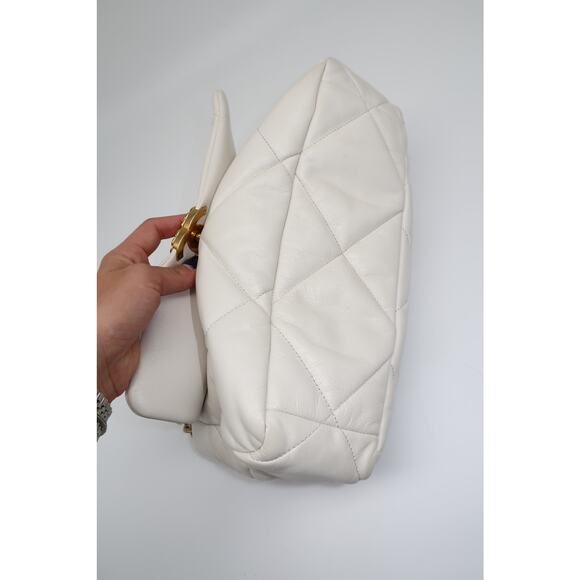 Chanel Leather Quilted CC Logo Chain Strap 19 Flap Crossbody Bag White - Picture 10 of 16